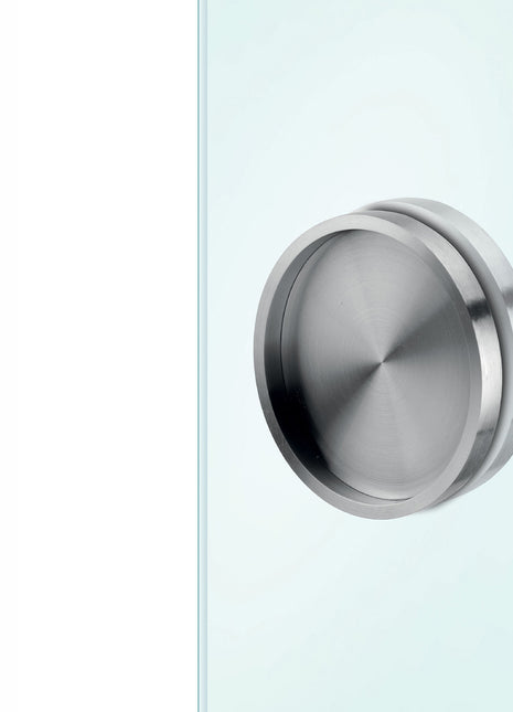 JNF IN.16.528 Round Flush Handle for Glass Door 100mm Dia with 3M Adhesive Satin